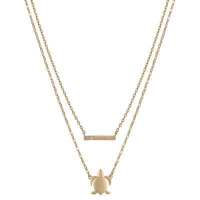 Cina 14K Gold Flash-Plated Cubic Zirconia Bar and Turtle 2-Piece Necklace Set with Extender in vendita
