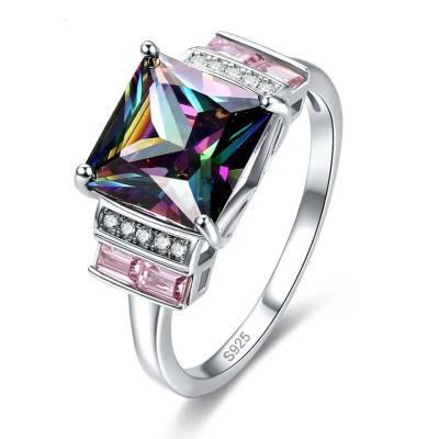China Wholesale 925 Sterling Silver Jewelry Square Shape Mystic Topaz Silver Ring for sale