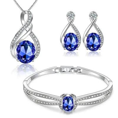 China 925 Sterling Silver Ring Pendant Earring Halo Oval Shape Tanzanite Jewelry Sets for sale