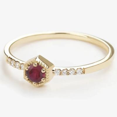 中国 Gift Sterling Silver Natural Ruby Hexagon Minimal Engagement Ring Dainty Unique 販売のため