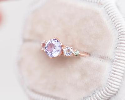 Chine Natural Lavender Quartz Ring , 925 Sterling Silver Rose Gold Plated Five Stone Ring à vendre