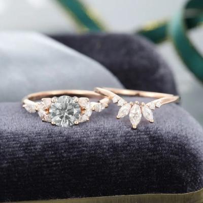 China 925 Silver Jewelry Moissanite Ring Rose Gold Gray Moissanite Engagement Ring Set Marquise Cut Bridal Ring zu verkaufen