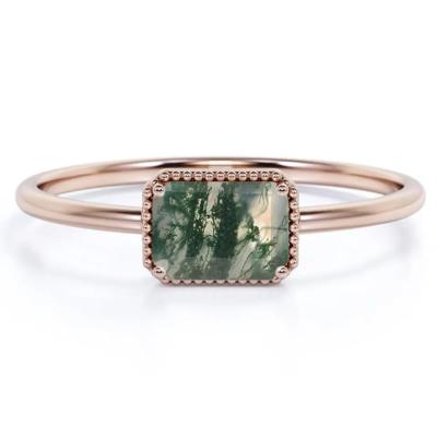 China Vintage S925 Sterling Silver Rose Gold Plated Jewelry Green Moss Agate Raw Ring Fine Quality Factory Jewelry for sale