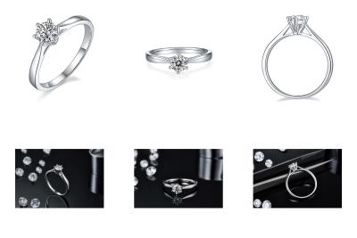 中国 Minimalist Wedding Jewelry 9K Silver Ring Round Cut White Moissanite CZ 販売のため