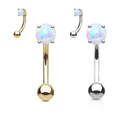 China 25mm Length 18k Gold Nose Stud , OEM Nose Ring Piercing With White Fir Opal for sale