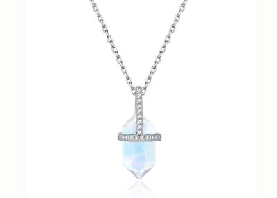 China Hexagonal Natural Moonstone Necklace , 14k Gold Cable Chain Necklace 14inch Length for sale