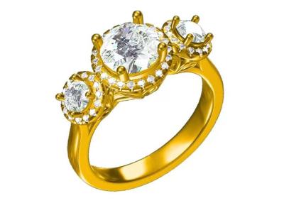 China Halo 2.1ct 3 Stone Diamond Engagement Ring Prong Setting Type RD7MM for sale
