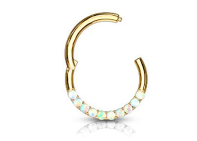 China Piercing Hinged 14k Gold Clicker Hoop 1.2mm×10mm With White Opal for sale