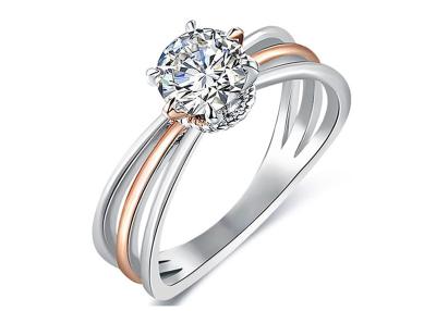 China 2 Tone color 9K Silver Ring wih 1ct White Moissanite Diamond for sale