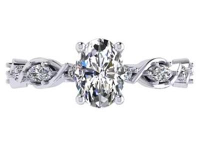 China 6.4mm 18k White Gold Diamond Engagement Ring , Oval Shape Diamond Ring OEM ODM for sale