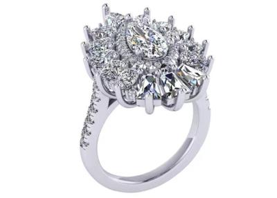 China 1.5ct 49pcs Classic Halo Diamond Engagement Ring White Gold Color Plated ODM for sale