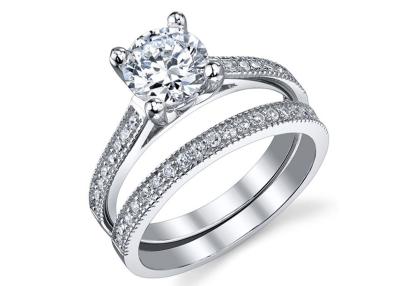 Cina Carati 1,25 del taglio rotondo Diamond Ring, 18K oro bianco Ring Set For Wedding in vendita