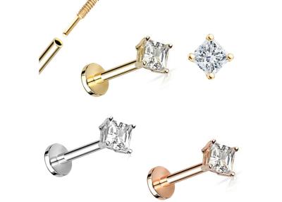 China ODM de princesa Cut Diamond Stud Earrings Dia 3×3m m del oro 14K para el aniversario en venta