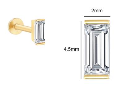 中国 14K Gold Body Piercing Jewelry Earring OEM ODM With Rectangle Diamond 販売のため