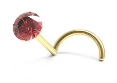 China Screw 18K Gold Nose Piercing With  1.5mm-3mm Natural Garnet Stone for sale