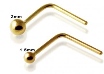 China L Shaped 18k Gold Nose Ring , Nose Ring With Ball On End 1.5-2.0mm size for sale