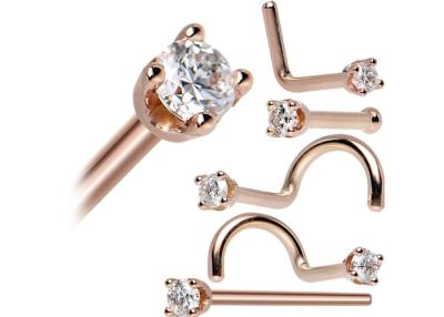 China ODM 18k Rose Gold Nose Ring , Nose Piercing Pin With 1.5-2.5mm Natural Diamond for sale