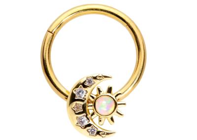 China Solid 18K Gold Nose Piercing Moon Sun Shape With 0.06ct SI2 Natural Diamonds ODM for sale
