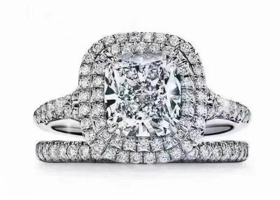 China OEM Cushion Cut Halo Wedding Ring Set with 66pcs 1.2ct Diamond for sale