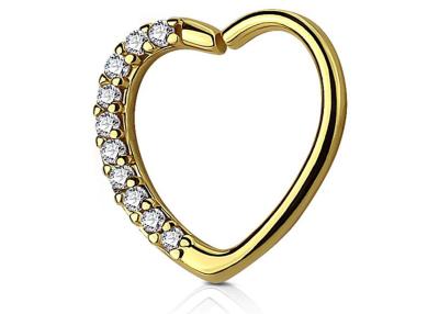 China Classic 14k Gold Cartilage Hoop Earring , Heart Shape 16G Diamond Cartilage Earring for sale
