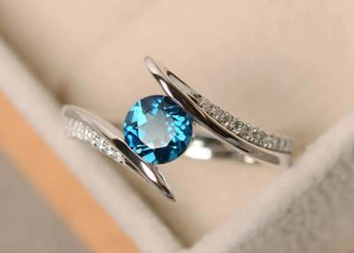 China Fancy Shank Blue Diamond Engagement Ring , OEM ODM 14K White Gold Ring for sale