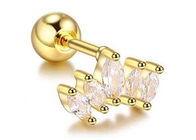 China 16g Crown Shape Gold Body Piercing Jewelry Earrings 6mm Length With Mq Diamond for sale