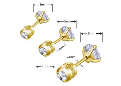 China Brincos traseiros lisos do parafuso prisioneiro do ouro 14k Hypoallergenic com o diamante redondo 4mm minúsculo de 2mm à venda