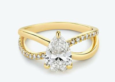 China Pear Cut 9k Yellow Gold Rings With Lab Diamond RD 6×9mm Dimension for sale