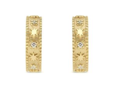 China Star Engraved 9K Gold Earrings Huggie Hoop Style Dia 16MM Width 4MM for sale