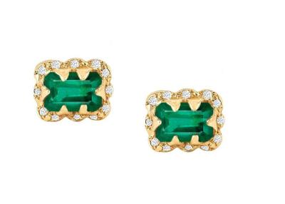 Κίνα Σκουλαρίκια διαμαντιών περικοπών 5×7MM σμαραγδένια με το ψεκασμένο διαμάντι για το δώρο προς πώληση