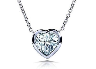 China 16inch 14K Gold Necklaces Heart Bezel style with 6x6mm Moissanite for sale