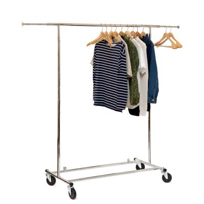 China Chrome Metal Clothing Rack On Wheels / Extendable Rods Portable Metal Clothes Rack for sale