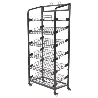 China Inro 6 Shelves Metal Wire Display Racks With Caters Adjustable Height Shelf for sale