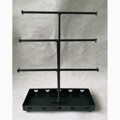 China 3 Bar Necklace Rotatable Metal Tabletop Display Stands Of Gloss Black Wire for sale