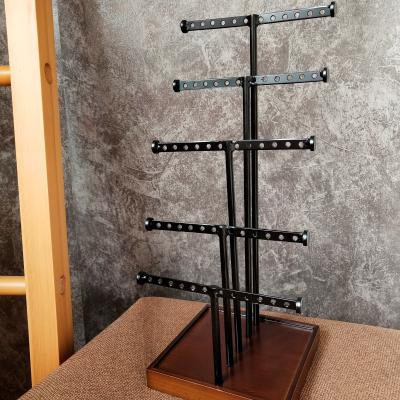 China 5 Rods Earring Metal Table Top Display Stands With Wooden Base For Grocery for sale