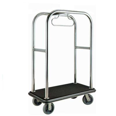 China Chrome Luggage Cart Hotel Display Stand With Poly Wood Deck Excellent Stability for sale