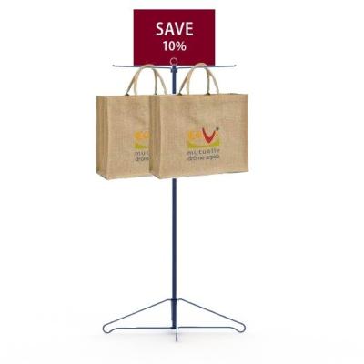 China Grocery Promotion Bags Holder Metal Floor Display Stands Two Metal Hooks Long Life for sale