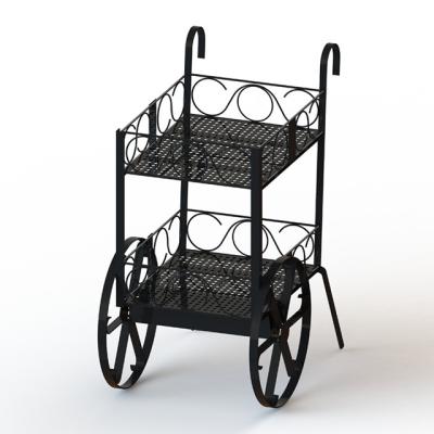 China Wine Bottles Cart Food Display Stands With Metal Wire Shelves Two Layers Promotion Wine Cart for sale