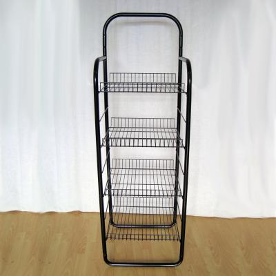 China Four Wire Baskets Floor Grocery Display Stands Multi Tiers Convenience Store Display Racks for sale