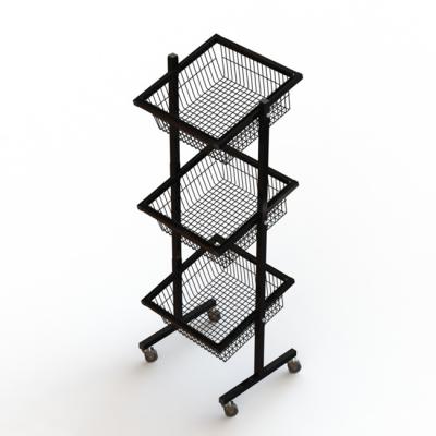China Iron Wire Grocery Display Stands With Wheels Knockdown Structure for sale