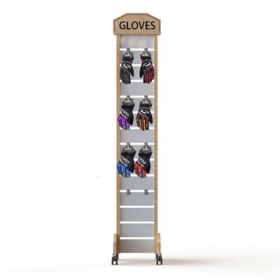 China Lados de madera del estante de exhibición de la manopla de los guantes del deporte 2 con los ganchos en venta