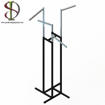 China Chrome 4 Way Black Metal Clothing Display Rack With Sloped Tube for sale