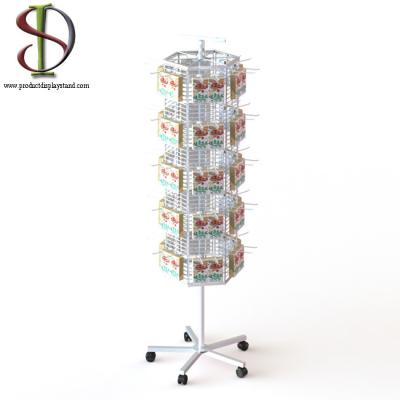 China 60 Hooks Gridwall Metal Floor Display Stands 6 Sides Grid Panel Spinner for sale