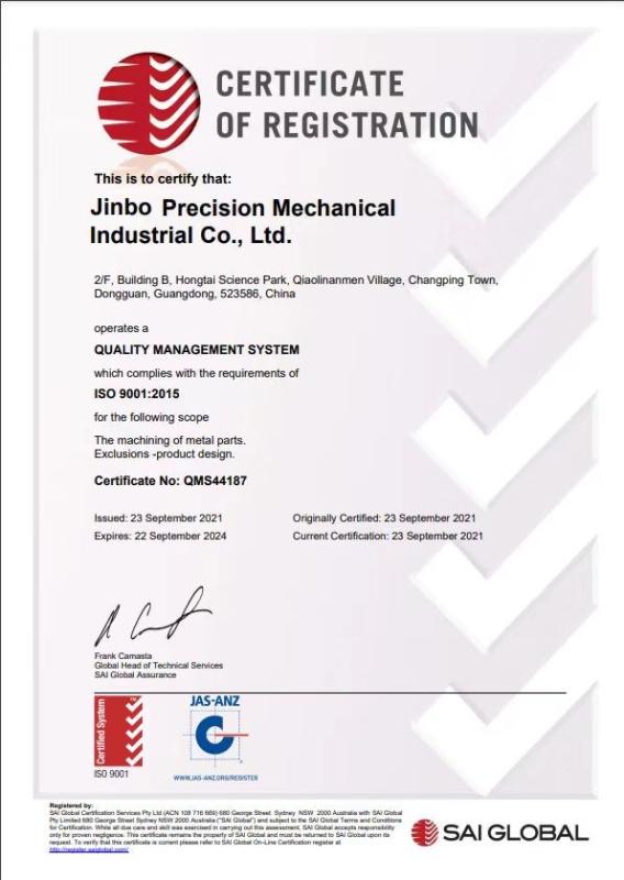 ISO 9001:2015 - Sinbo Precision Mechanical Co., Ltd.