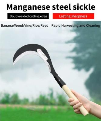 China Rice Long Handle Steel Harvesting Sickle Farming Sickle Tool Quenching 9.6 Inch for sale