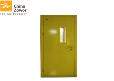 China Yellow Powder Coated Gal. Steel 45 mm FD60 Fire Door With 24 mm Anti-fire Glass for sale