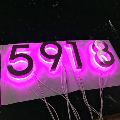 China 304 Stainless Steel Outdoor Led Number Sign Silver Brush RGB Light Numbers for sale