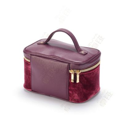 China Custom Design Velvet Cosmetic Case Travel Makeup Bag PU Leather for sale