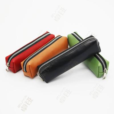 China Custom Logo Kids Zipper Pencil Bag Stationery Pouch Personalized Genuine Leather for sale