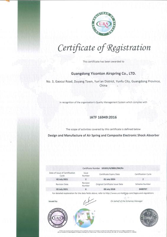 Certificate of registration - Guangdong Yiconton Air Spring Co., Ltd.